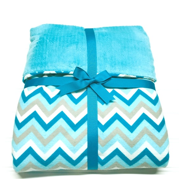 Other - Aqua Chevron Flannel & Chenille Blanket